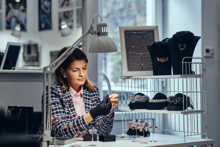 Woman seller in a luxury jewelry store